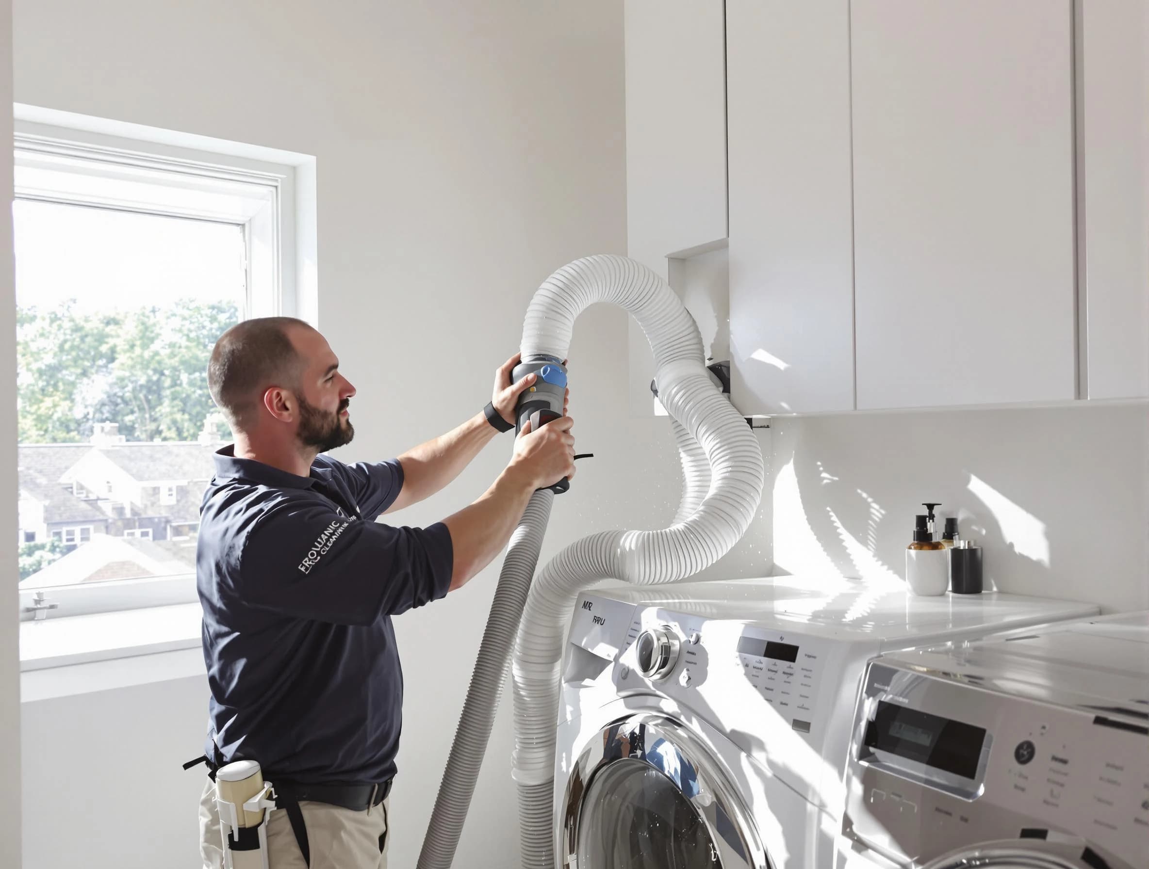 Certified Ontario Dryer Vent Cleaning technician performing dryer vent cleaning in Ontario